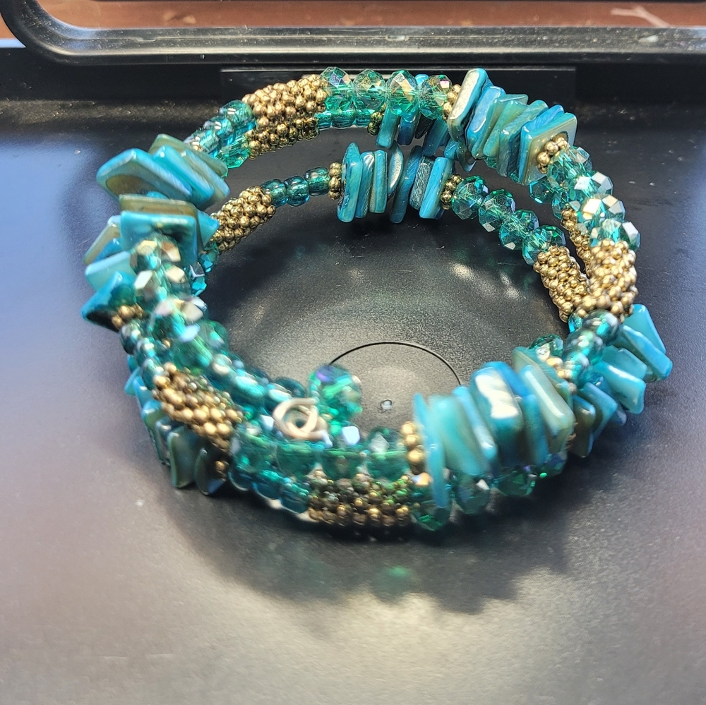 Spiral hand made bracelet teal